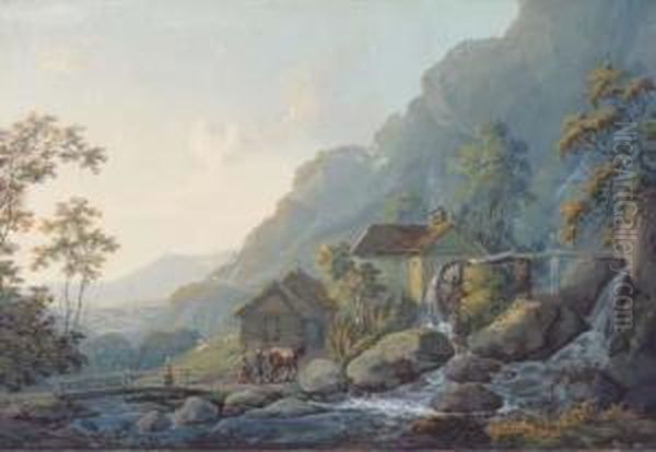 Travellers At Cynwyd Mill, Wales Oil Painting by John Laporte