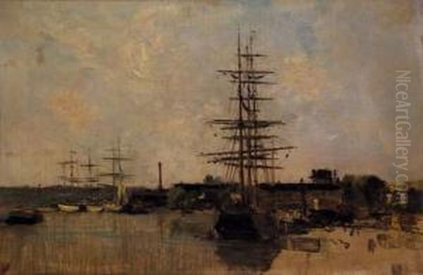 Le Quai Du Mont Ribandet A Rouen Oil Painting by Charles Lapostolet