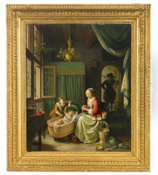 Hollandsk Sangkammarinterior Med Figurscen Oil Painting by Willem Joseph Laquy