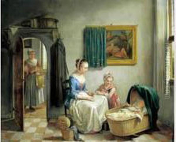 Scene Familiale. Oil Painting by Willem Joseph Laquy