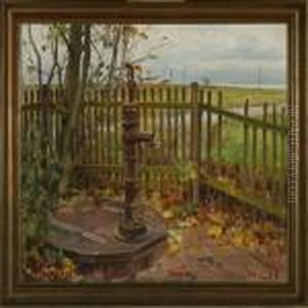 Autumn Landscape With Pump Oil Painting by Thorvald Larsen