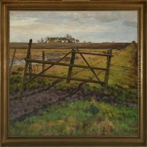 Landscape With Fields And Gate Oil Painting by Thorvald Larsen