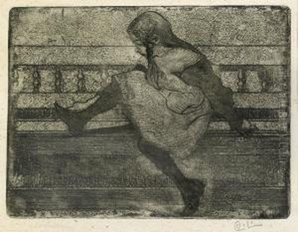 Kersti Pa Banken Oil Painting by Carl Larsson