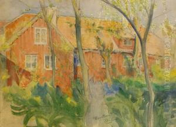 Det Roda Huset I Varskrud Oil Painting by Carl Larsson
