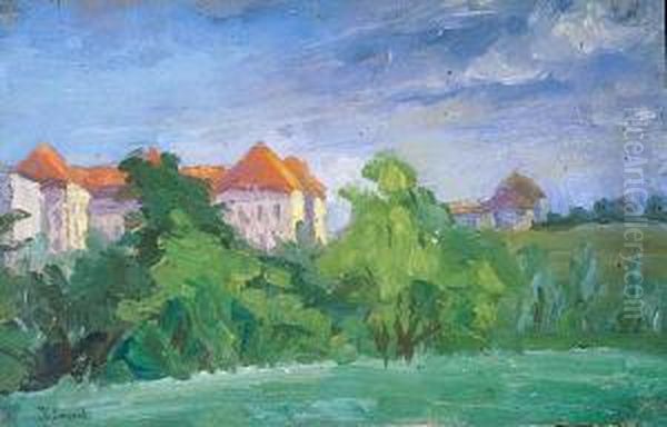 Pejzaz Z Zamkiem W Tle Oil Painting by Kazimierz Lasocki