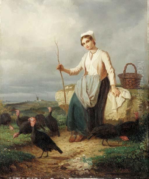 Tending The Turkeys
Signed 'l. Lassalle' (lower Right) Oil Painting by Louis Simon Lassalle