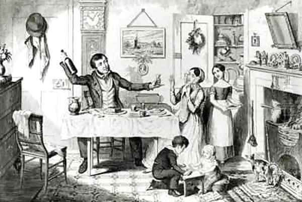 The Bottle Plate I The bottle is produced for the first time the husband induces his wife Just to take a drop Oil Painting by George Cruikshank I
