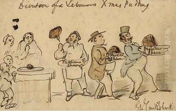 Division of a labourer's xmas pudding Oil Painting by George Cruikshank I