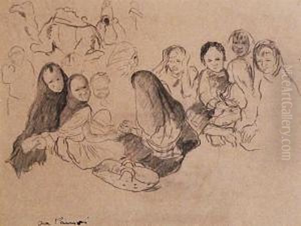 Groupe D'enfants Du Sud Algerien Oil Painting by Jean Launois