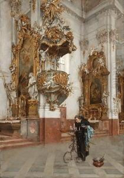 Innenansicht Des Marienmunsters Zu
 Diessen Am Ammersee. Oil Painting by Anton Laupheimer