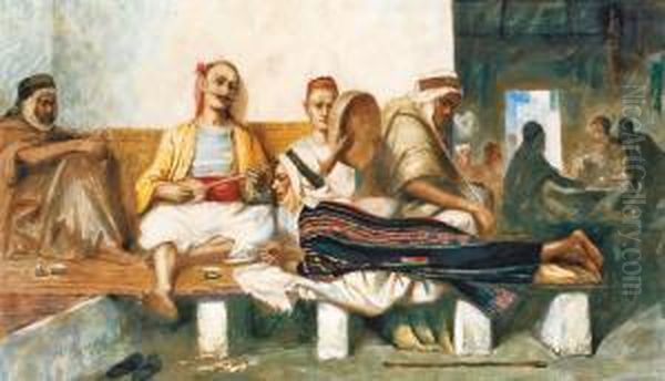 Divertissement Au Cafe Oil Painting by Jean Raymond Hippolyte Lazerges