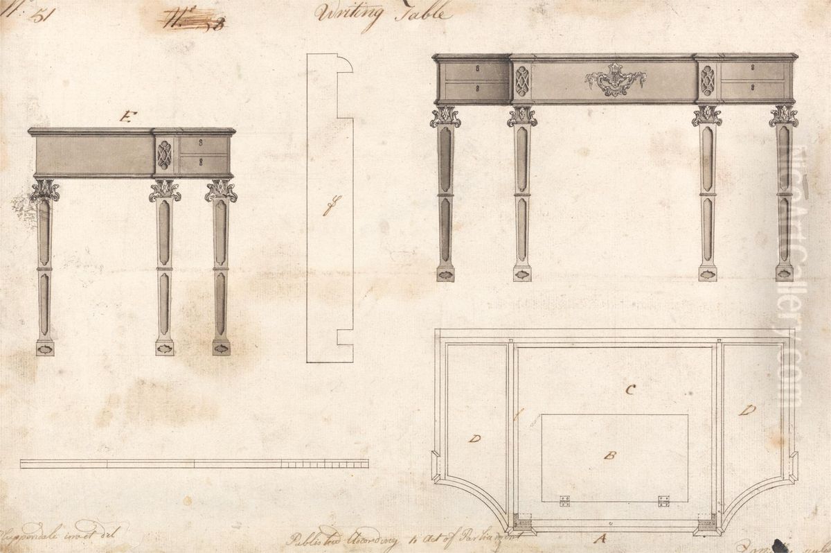 Design for a Writing Table Oil Painting by Thomas Chippendale