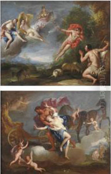 Il Giudizio Di Paride;
 Il Ratto Di Proserpina Oil Painting by Gregorio Lazzarini