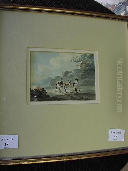 A Woman Leading A Donkey Oil Painting by Peter La Cave