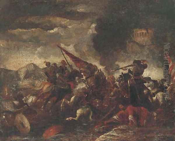 A cavalry battle 2 Oil Painting by Jacques Courtois