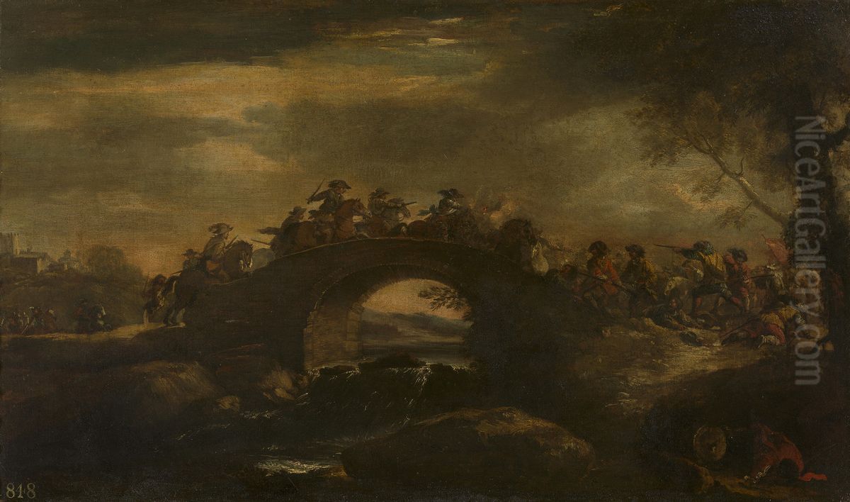 A cavalry skirmish Oil Painting by Jacques Courtois