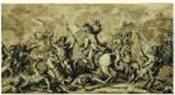 17,3 X 32 Cm Oil Painting by Jean-Baptiste Le Paon