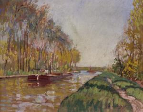 Flussufer Mit Kahnen Im Herbst Oil Painting by Alfred Marie Le Petit