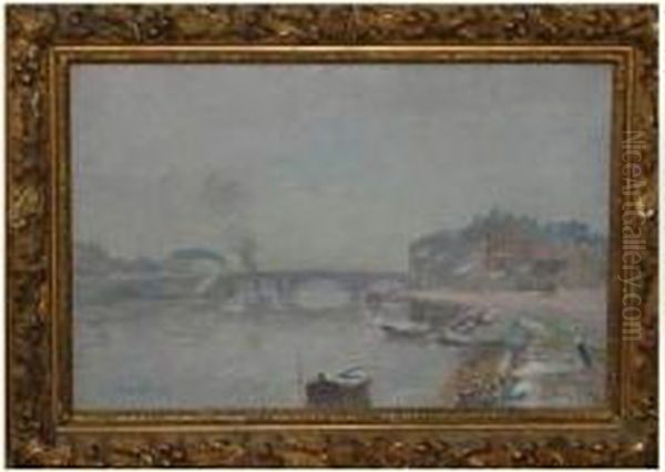 Vue De L'oise A Compiegne. Oil Painting by Alfred Marie Le Petit