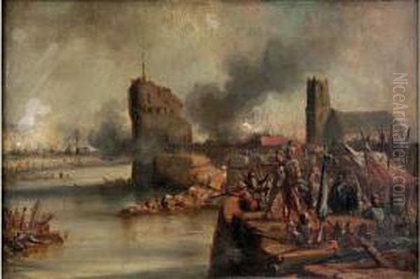 Prise Du Havre Par Le Connetable
 De Montmorency, Le Roi Et Le Prince De Conde Le 26 Juillet 1565. Oil Painting by Eugene Lepoittevin