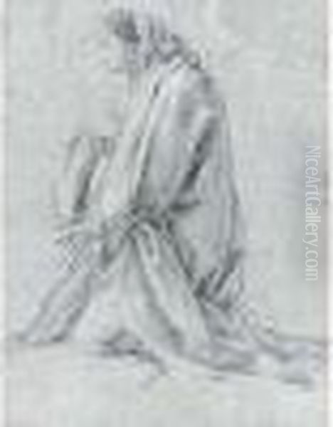 Etude De Femme Agenouillee, La Main Droite Posee Sur La Poitrine (vers 1640). Oil Painting by Eustache Le Sueur