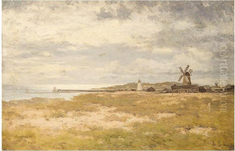 Windmills On The Coast Oil Painting by Benjamin Eastlake Leader