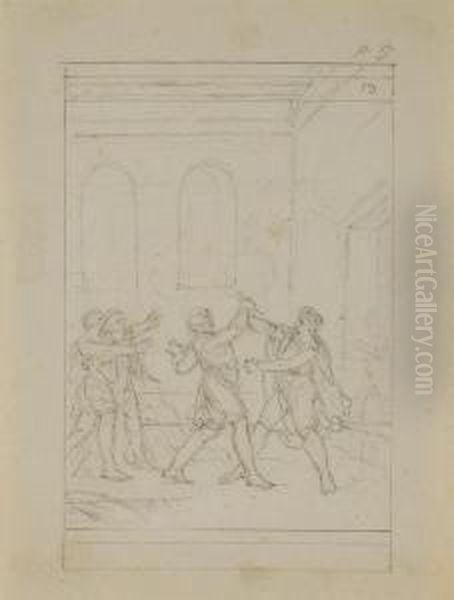 Telemaque Apres Avoir Releve Le 
Perfide Adraste, Le Renverse Uneseconde Fois Et Lui Ote La Vie Oil Painting by Jean Jacques Francois Le Barbier