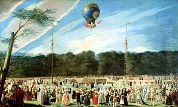 The Ascent of the Montgolfier Balloon at Aranjuez 2 Oil Painting by Antonio Carnicero Y Mancio