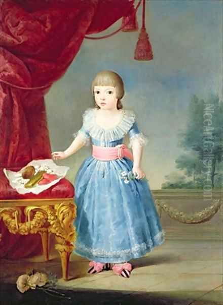 Girl in a Blue Dress by a Table of Sweetmeats Oil Painting by Antonio Carnicero Y Mancio