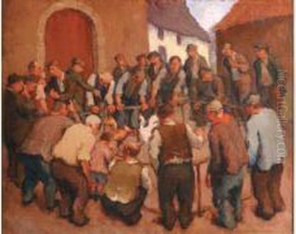 Le Combat De Coqs Oil Painting by Jean-Baptiste Lucien