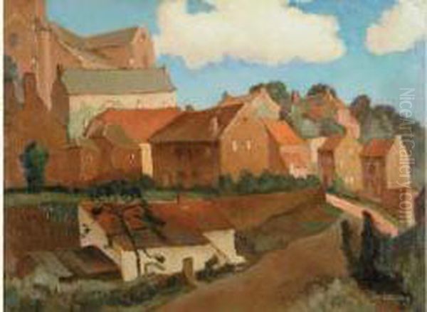 Un Village Oil Painting by Jean-Baptiste Lucien