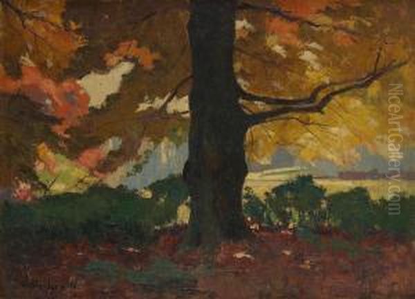 Paysage A Uccle Oil Painting by Emile Lecomte