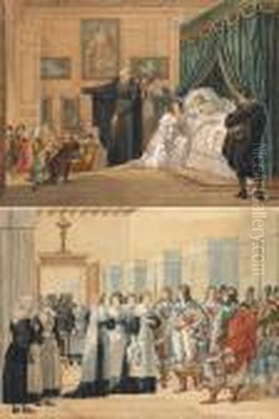 Louise De Marcillac Visitant Un 
Hopital - Louise De Marcillac Sur Son Lit De Mort Avec Saint Vincent De 
Paul A Ses Cotes : Oil Painting by Hippolyte Lecomte