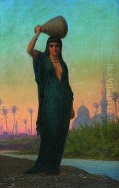 Orientalische
 Wassertragerin. Oil Painting by Charles Emile Hippolyte Lecomte-Vernet
