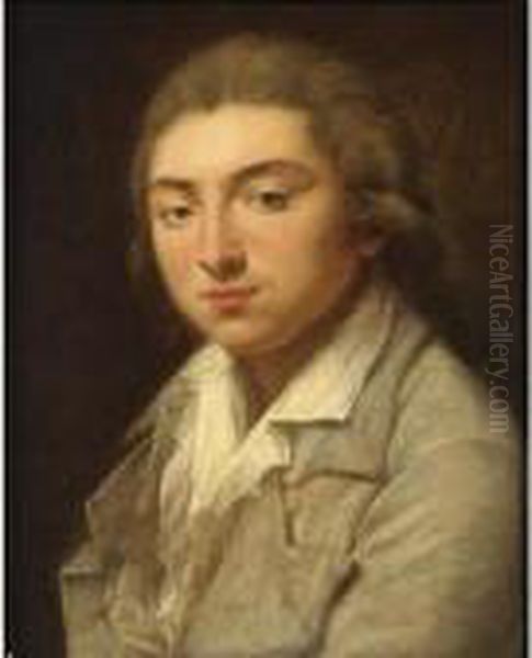 A Portrait Of A Young Man, Said 
To Be Francois Vergand (1756-?), Bust Length, Wearing A Grey Coat With A
 White Shirt Oil Painting by Jeanne-Philiberte Ledoux