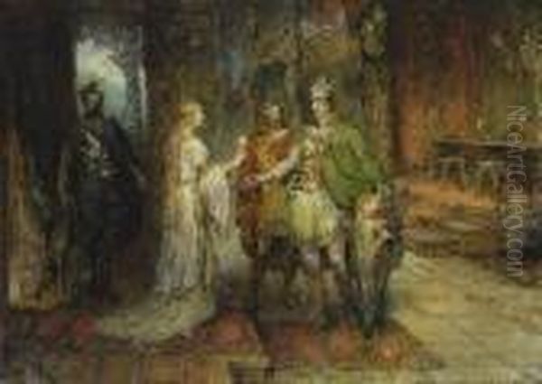 Gutrune Uberreicht Siegfried Den
 Giftigen Trunk Oil Painting by Ferdinand Leeke