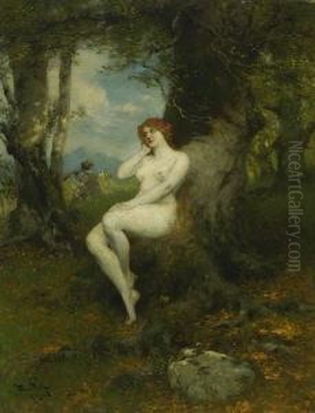 Nymphe Im Wald. Oil Painting by Ferdinand Leeke