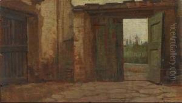 Ingresso Di Cortile Oil Painting by Silvestro Lega