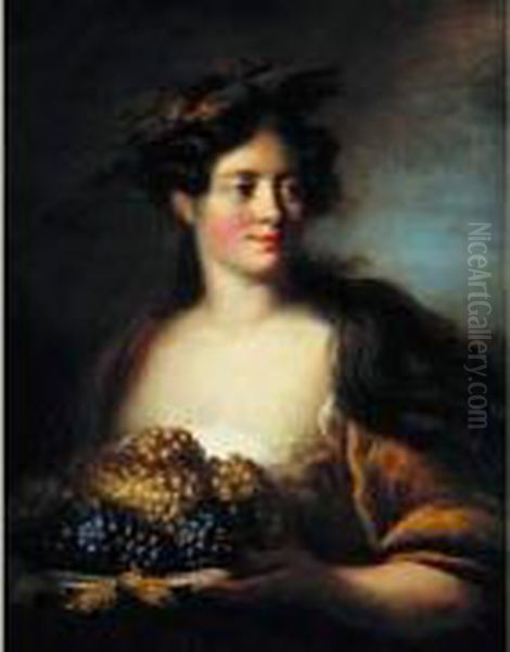 Portrait De Jeune Femme Tenant Une Corbeille De Raisin : Allegorie De L'automne Oil Painting by Pierre Nicolas Legrand