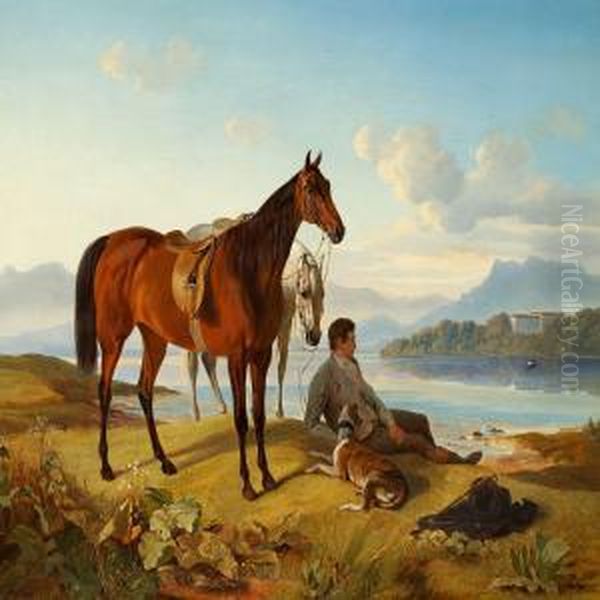 Southern European Landscape Oil Painting by Edvard Lehmann