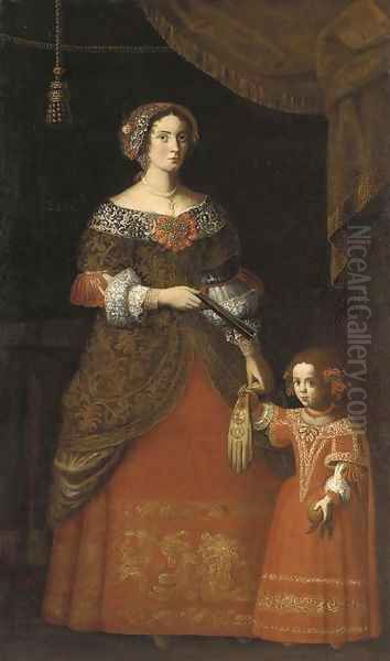 Double portrait of a lady and her daughter Oil Painting by Pier Francesco Cittadini