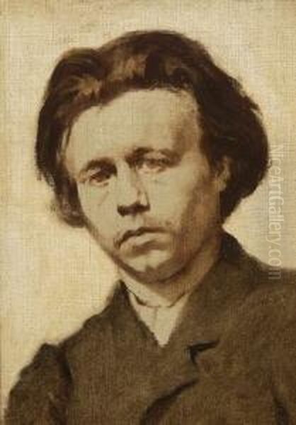 Bildnis Eines Jungen Mannes
 (vergolder Mahringer?). Oil Painting by Wilhelm Leibl