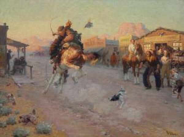 Range Pony In Town Oil Painting by William Robinson Leigh