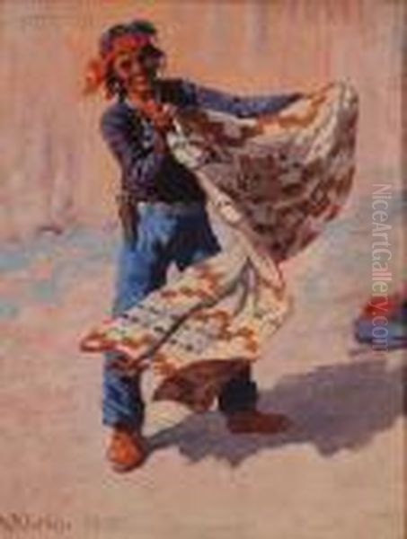 Trading A Pendleton Blanket Oil Painting by William Robinson Leigh