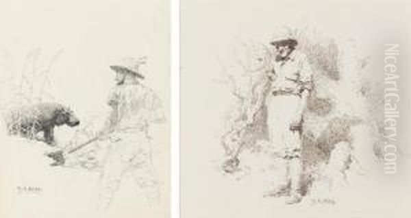 Carl Akeley; And William R. Leigh With A Hippopotamus Oil Painting by William Robinson Leigh