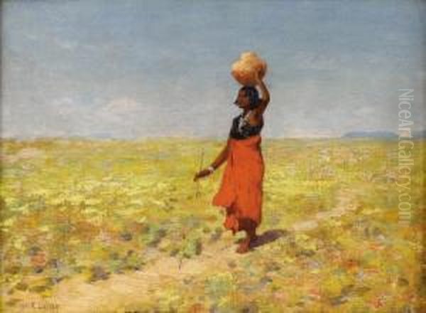 Blind Hopi Girl Returning From A Desert Watering Hole Oil Painting by William Robinson Leigh