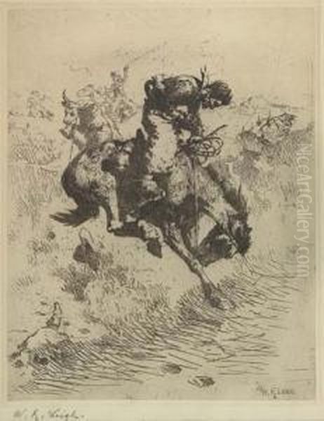 Cowboy On A Bucking Bronco Oil Painting by William Robinson Leigh