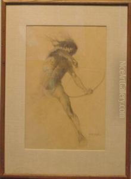 Indian Shooting Arrow, Study For 'the Buffalo Hunt' Oil Painting by William Robinson Leigh