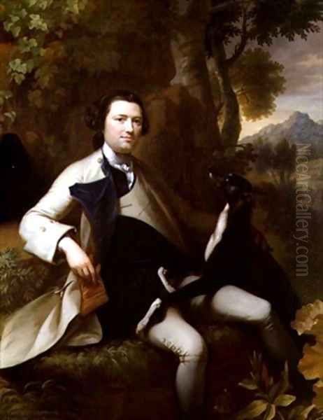 Francis Popham seated in a Wooded Landscape with his Greyhound Oil Painting by Mason Chamberlin