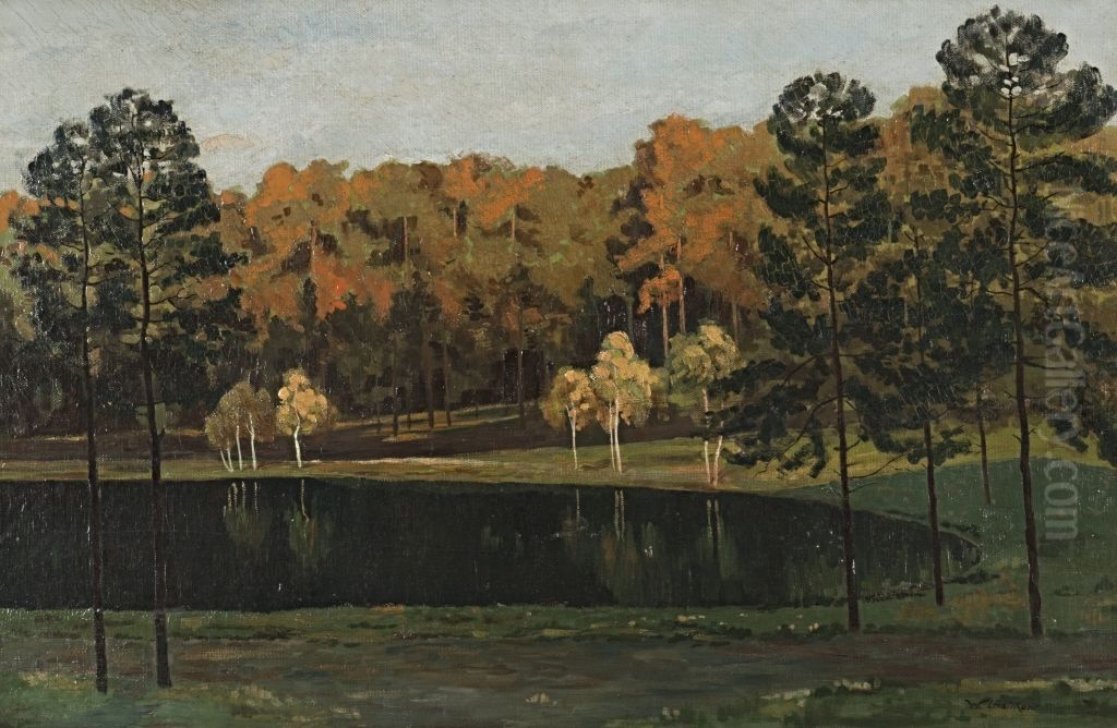 Waldsee Oil Painting by Walter Leistikow